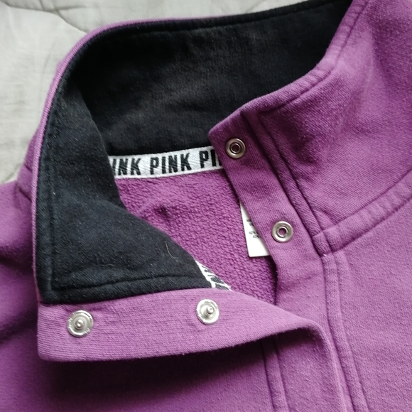 PINK Purple Half Snap Pullover Logo Back Cotton XS Victoria's Secret - Picture 4 of 7